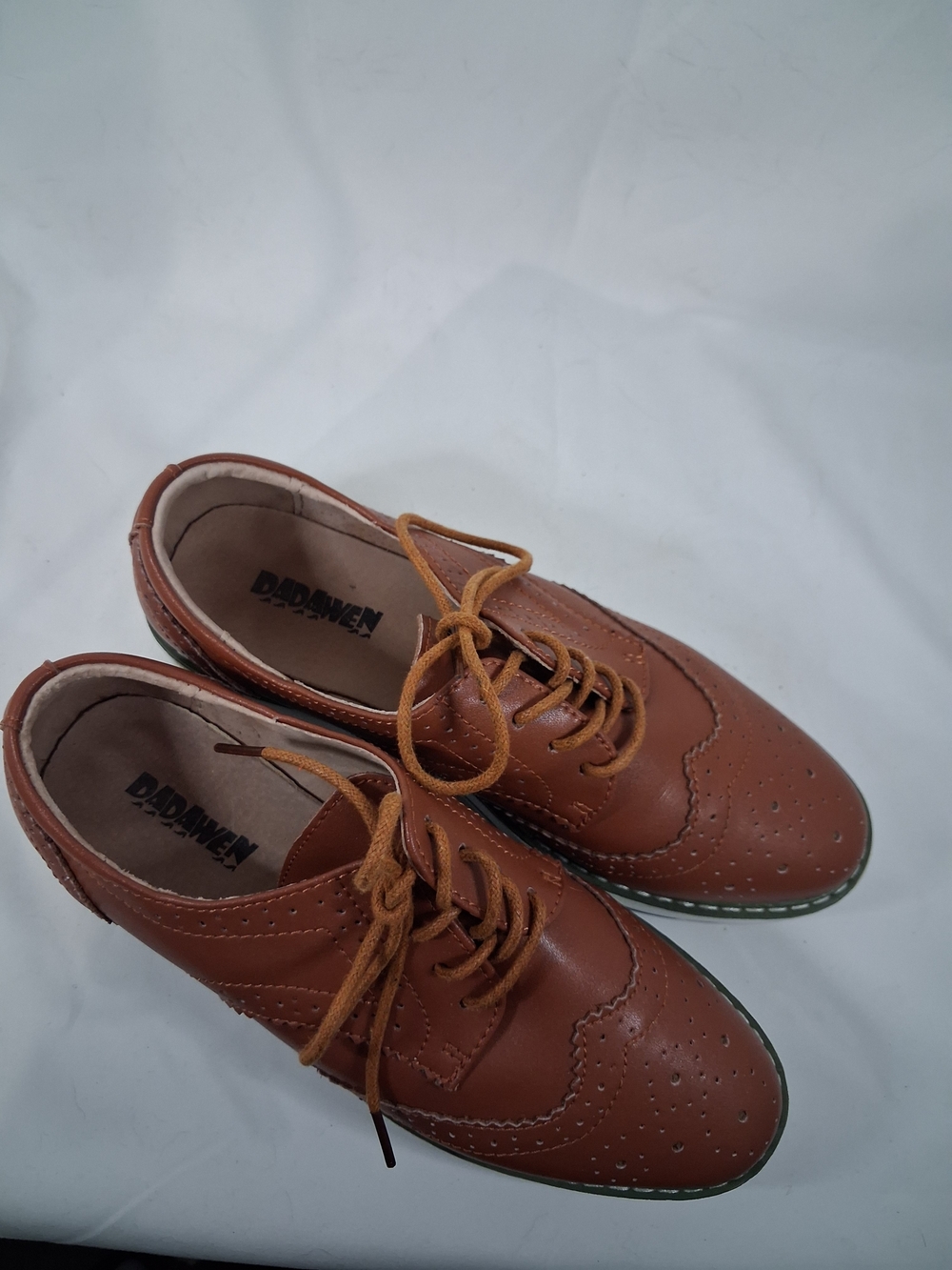 Brown Leather Wingtip Derby Shoes for Women